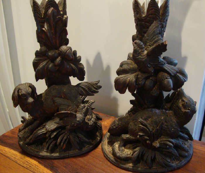 Antique Victorian Wood Carved Vases
