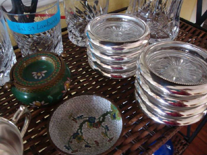 Enamelware and Val St. Lambert Crystal, Also Rosenthal Crystal Glasses