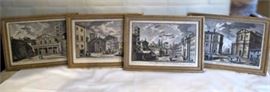 Four Italian Hand Colored Architectural Engravings