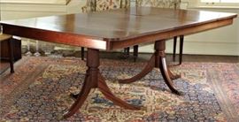 Mahogany Duncan Phyfe Style Table w Double Pedestal Base