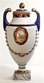 Monumental Chinese Export 2Handled Urn and Cover