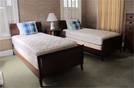 Pair Mahogany Satinwood Inlay Twin Beds