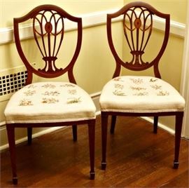 Pr. English Mahogany Shield Back Chairs in the Hepplewhite Style