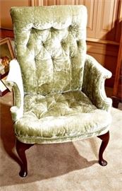 Queen Anne Style Upholstered Tufted Armchair