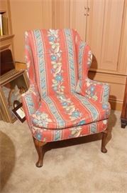 Queen Anne Style Upholstered Wing Back Chair