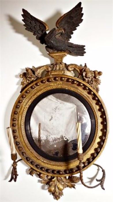 Round Gilt Wood "Bullseye" Mirror. Circa 1800.