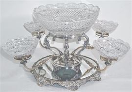 Silver Plate Cut Crystal Epergne