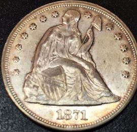 1871 Seated Liberty Dollar Coin