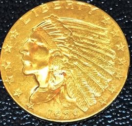 1929 2 12 Dollar US Indian Head Gold Coin
