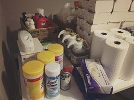 lots of cleaning supplies.