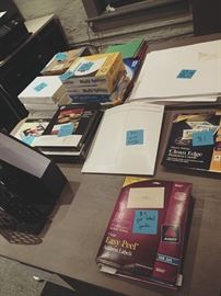 paper goods, reams of paper, labels, magazine holders...