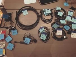 hdmi cords, usb cords, webcam, studio microphone, AV cords...