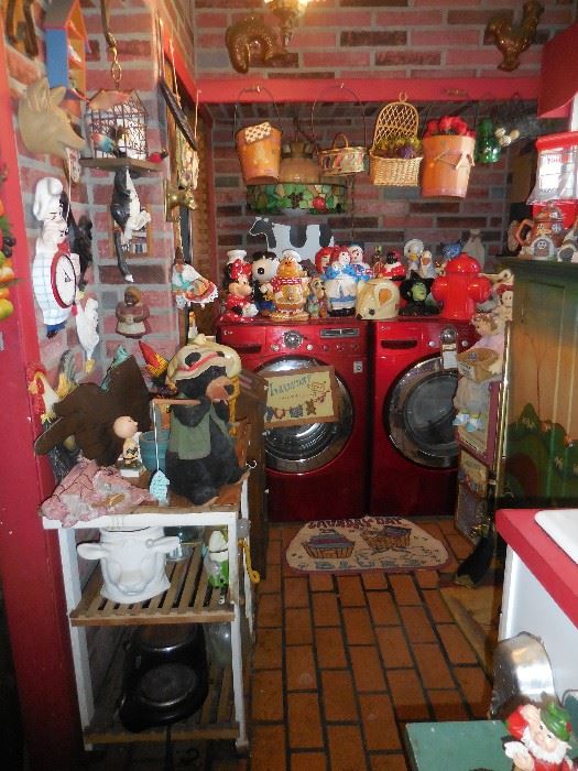 Can you imagine doing laundry in here? WELL..it can be done!! COOKIE JARS. Novelty, Hand Painted Cabinets. Every ROOM IS FUN!!