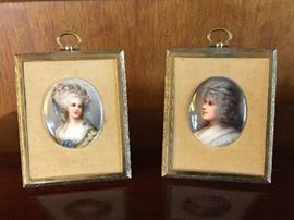 Pair of Antique Victorian Miniature Porcelain Portraits