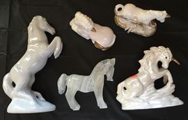 Porcelain & Onyx Horse Figurines 