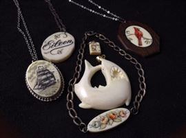 Signed Jim Tata Scrimshaw Necklaces And More