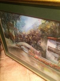 "Along the San Antonio River Walk" (21" x 28" watercolor) by Alicia Lay acquired in 1997 in San Antonio
