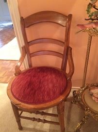 Another small antique chair; brass plant stand