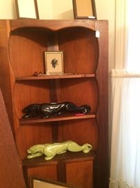 Vintage panther TV lamps; corner cabinet