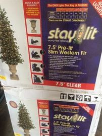 Stay-lit 7'5" slim western fir artificial trees (in boxes)