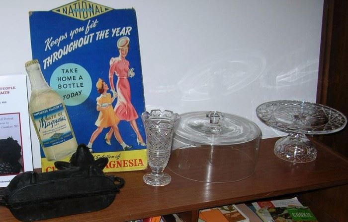 Waterford vase, footed cake stand, vintage advertising 