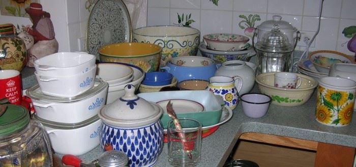 Corningware, bowls, storage.
