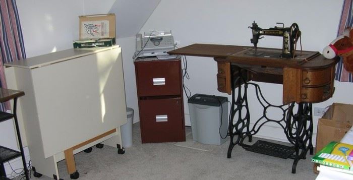 Treadle sewing machine, folding sewing or craft table