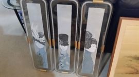 Rare Stephen White Mid Modern Woodblocks in Glass and Lucite Frames