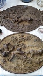 Very Rare Cast Iron Wall Plaques-1800's- Dogs Pulling Kids - 3 Dimentional- Most melted for war