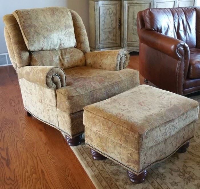 Gorgeous warm-tones in this super-comfortable chair with matching ottoman