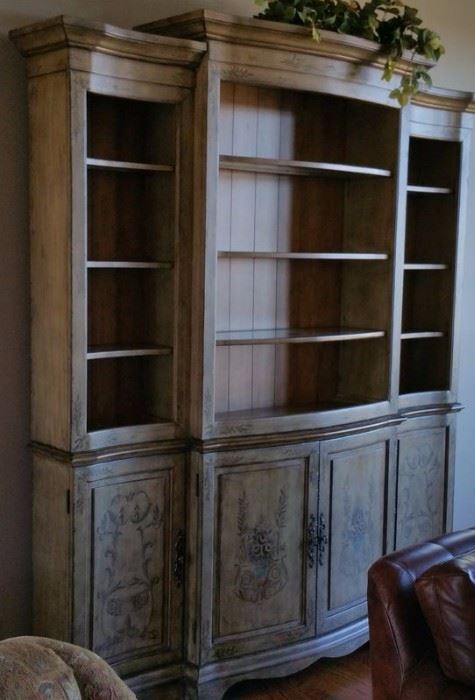 Painted French Country open curio with plenty of storage