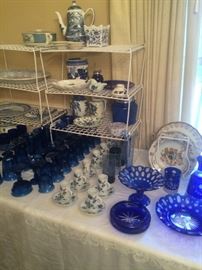 Great blue & white selections and blue glassware