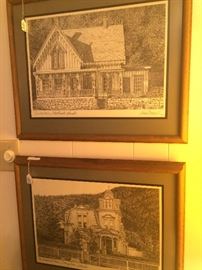 "The Cace House, Blackhawk, Colorado" and "The Maxwell House, Georgetown, Colorado"  framed art by Ken Crouse