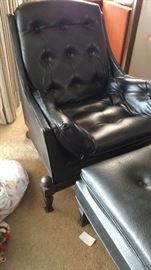 Vintage Black Leather Chair & Ottoman 