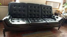 Vintage Black Leather Sofa Mid Century