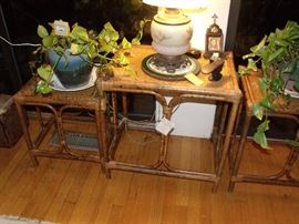 Set of 3 antique bamboo tables