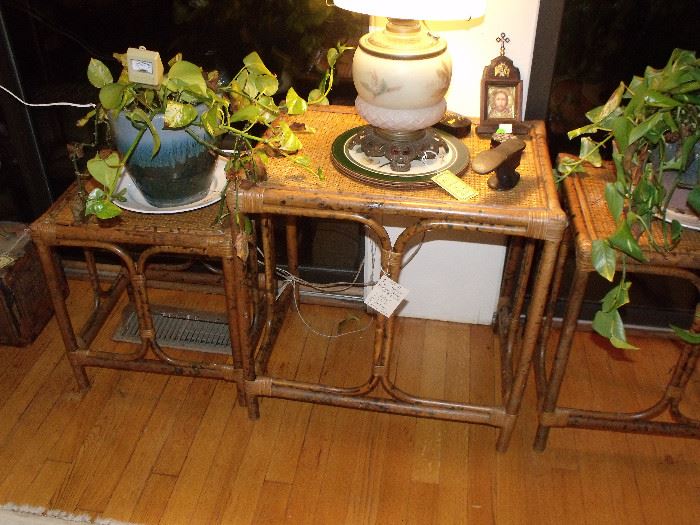 Set of 3 antique bamboo tables