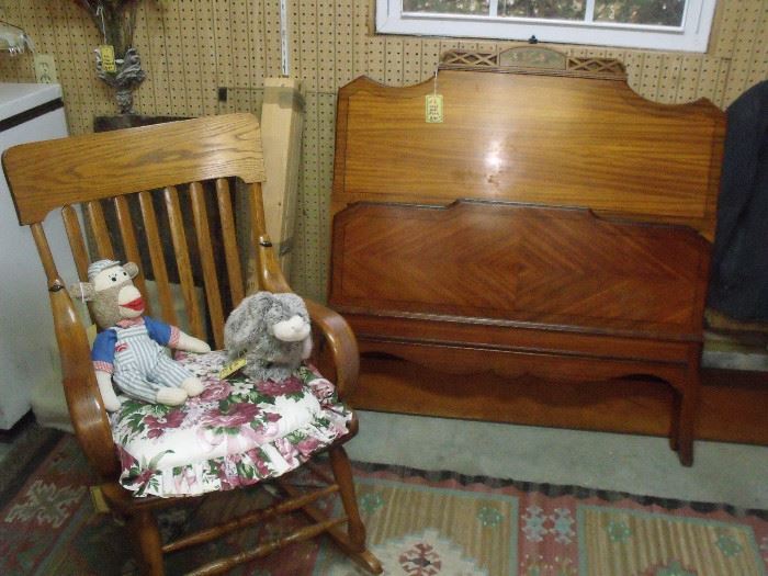 Golden oak rocker & Edwardian single bed