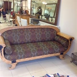 Front view of gorgeous Biedermeier newly upholstered sofa 