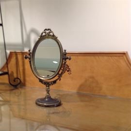 2 brass vanity looking glass mirrors 
