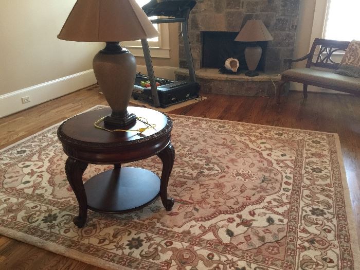 Area Rug, Round Accent Table and Lamp