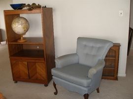 Chair, Cart, globe w/ wood base curio cabinet wall mount