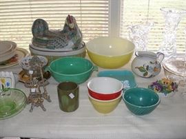 pyrex bowls, Fiesta bowl, brass picture holders