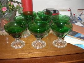 set of 8 green crystal footed glasses