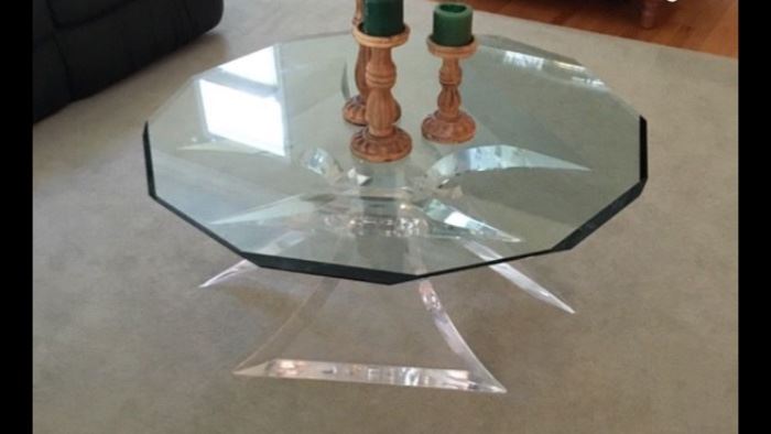 BEAUTIFUL ART DECO TABLE WITH GLASS TOP AND ACRYLIC BASE