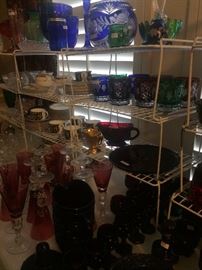 Large amount of colorful glassware