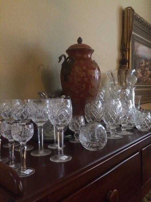 Antique display cabinet and lovely stemware