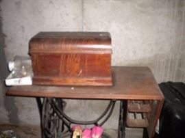 Antique sewing machine cabinet and wood case cover