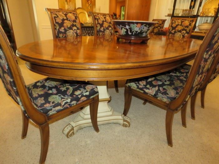 KARGES By Hand Furniture Venetian Style Walnut Table with Double Ivory Pedestal.   If you are not familiar with Karges furniture please google it.  It is still made by hand to this day by the finest quality woods.