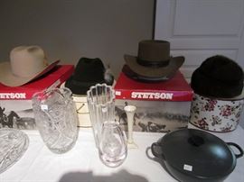 STETSON HATS, MINK HAT DECORATIVE, LE CRUESET CASSEROLE